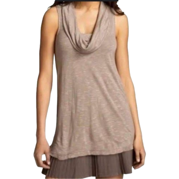 Free People Brown Layered Pleated-Hem Sleeveless Cowl Neck Dress Lagenlook - M - Picture 1 of 6